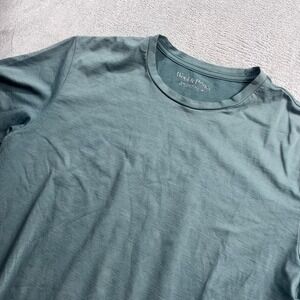 Wool & Prince Mens Merino Wool Blend Short Sleeve Crew Neck T-Shirt Blue Green L
